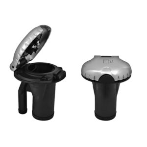 Fuel tank cap with open and closed views.