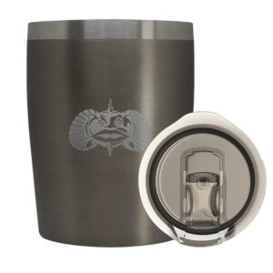 Gray travel mug with removable lid.