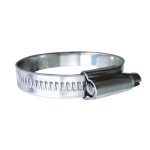Stainless steel hose clamp for securing hoses.