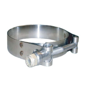 Stainless steel heavy-duty hose clamp.