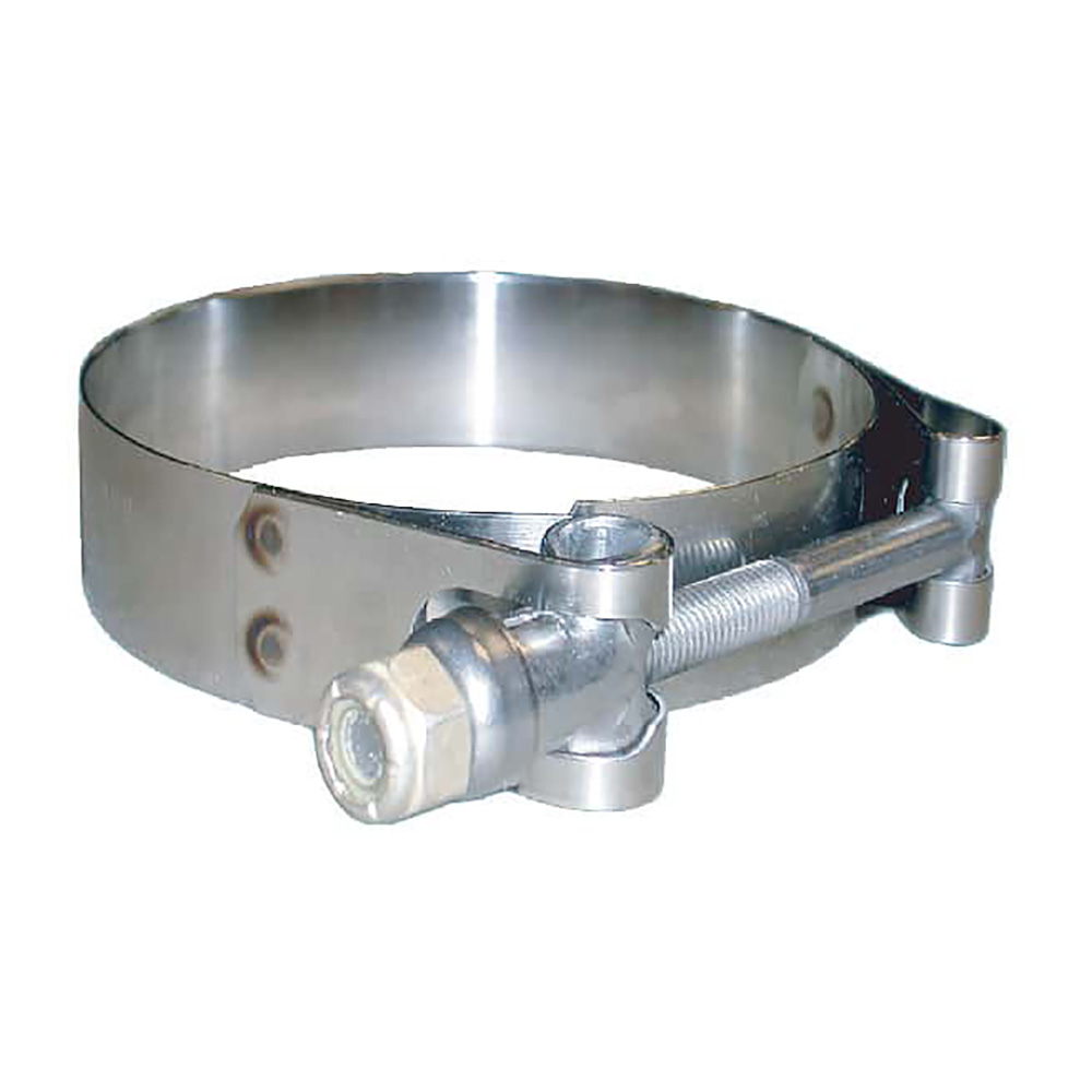 Stainless steel hose clamp on white background