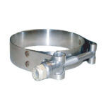 Stainless steel T-bolt hose clamp with bolt.