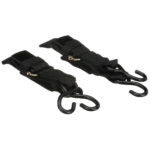 Black tie-down straps with metal hooks
