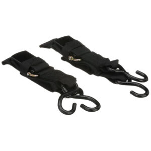 Black tie-down straps with metal hooks