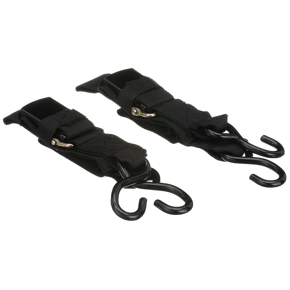 Black tie-down straps with metal hooks