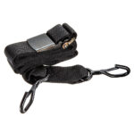 Black tie-down strap with metal hooks