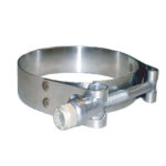 Stainless steel hose clamp for secure fittings.
