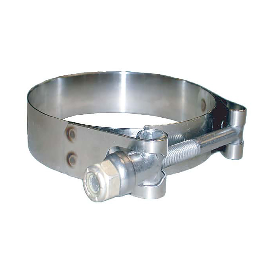 Stainless steel hose clamp for secure fittings.