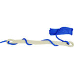 Blue rope with white plastic cleat.