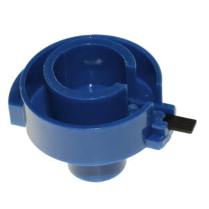 Blue plastic rotary tool part on white background.