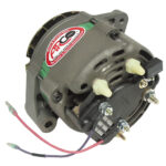 Industrial alternator with wiring cables and label sticker