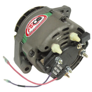Industrial alternator with wiring cables and label sticker