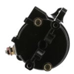 Black automotive starter motor solenoid close-up