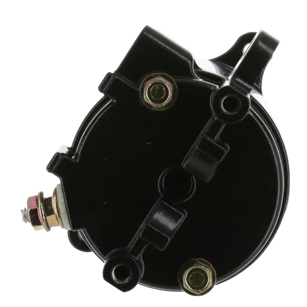 Black automotive starter motor solenoid close-up