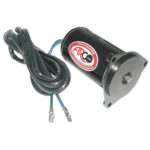 Black electric motor with wires attached.