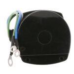 Black electrical component with wires and connectors.