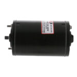 Black industrial motor with label and bolts.
