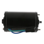 Black electric motor with blue and green wires.