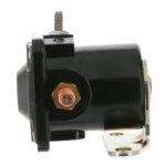 Black metal automotive solenoid side view