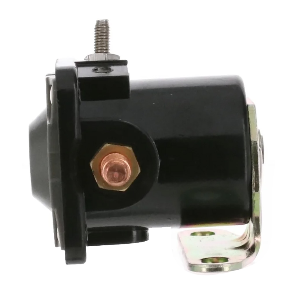 Black metal automotive solenoid side view