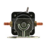 Automotive solenoid with metal brackets and terminals.