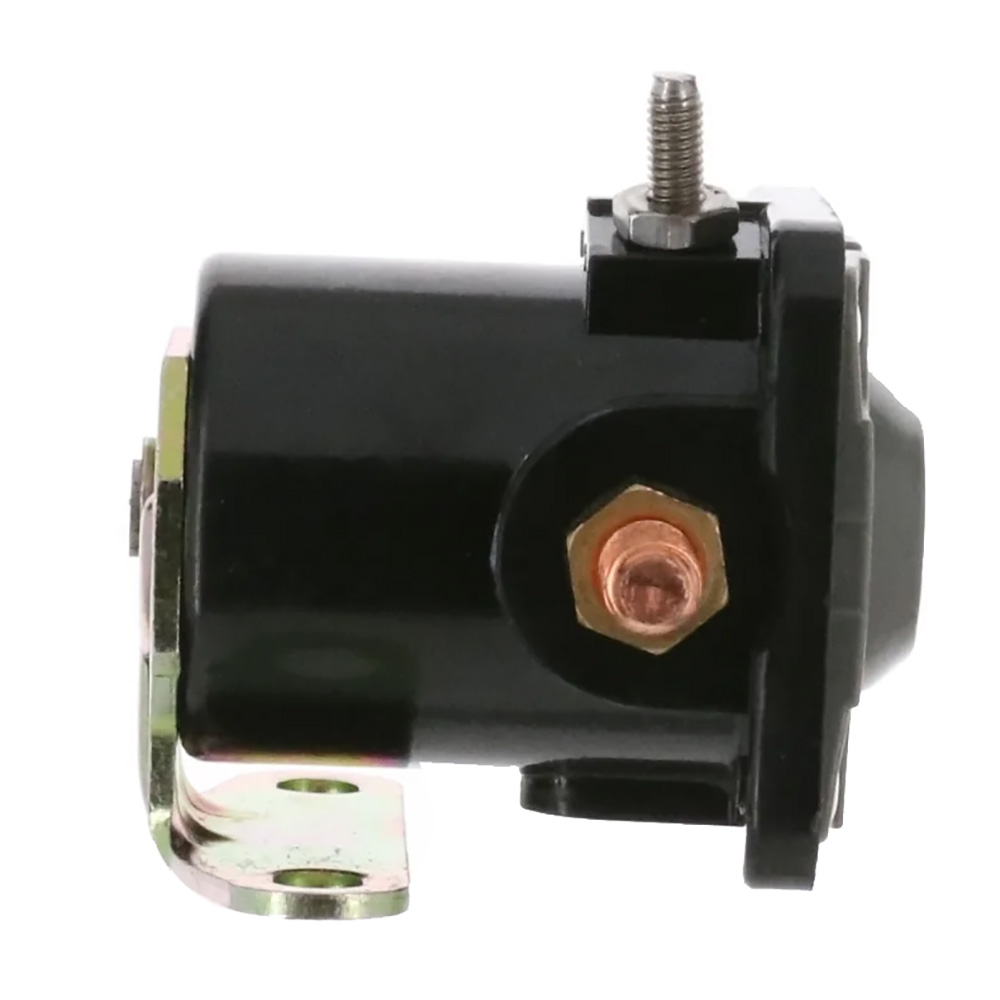 Black automotive starter solenoid close-up