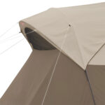 Close-up of a beige camping tent roof.
