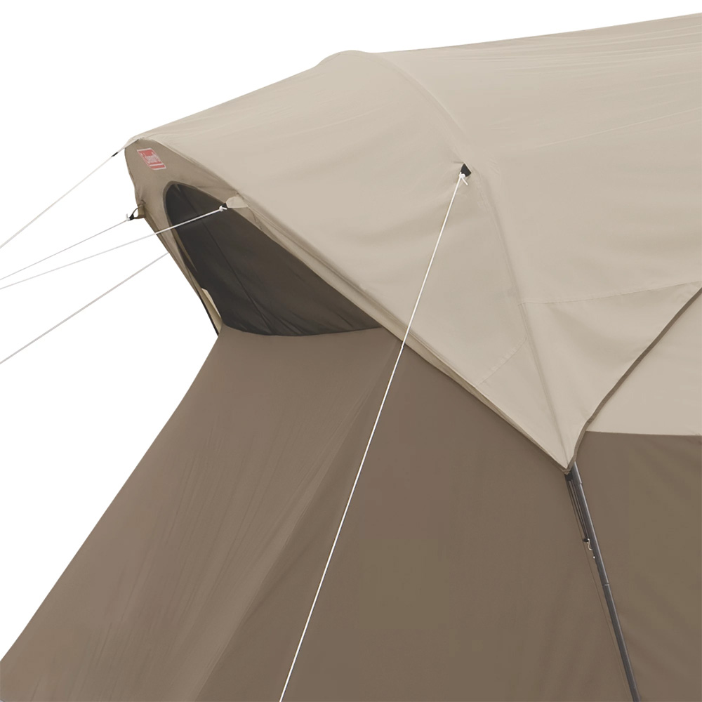 Close-up of a beige camping tent roof.