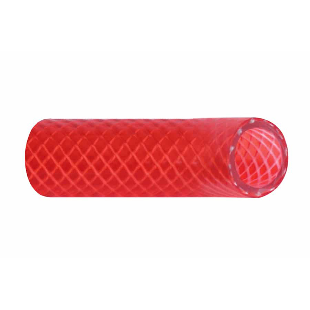 Red braided hose on white background