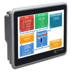 Touchscreen displaying power grid and energy load data.