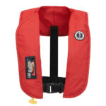 Red inflatable life vest for safety