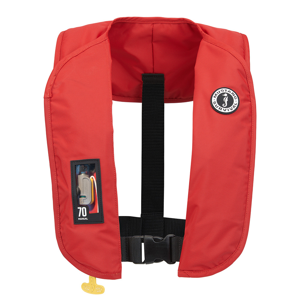Red inflatable life vest for safety