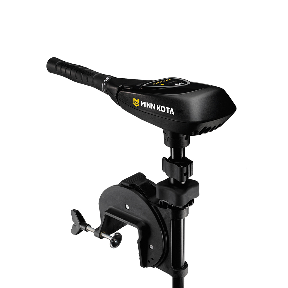 Minn Kota trolling motor on white background.