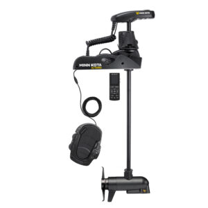 Minn Kota Ulterra bow-mount trolling motor with remote control.