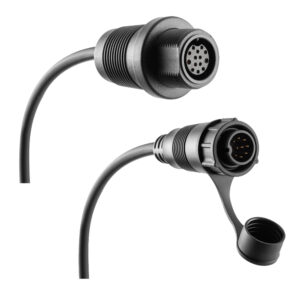 Industrial circular connectors with cables and protective caps.