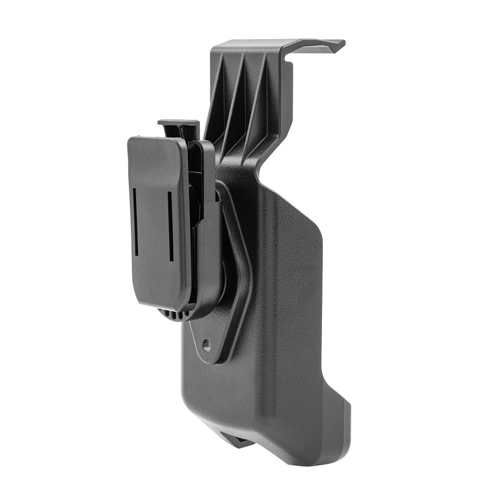 Black plastic tool holder with clip attachment