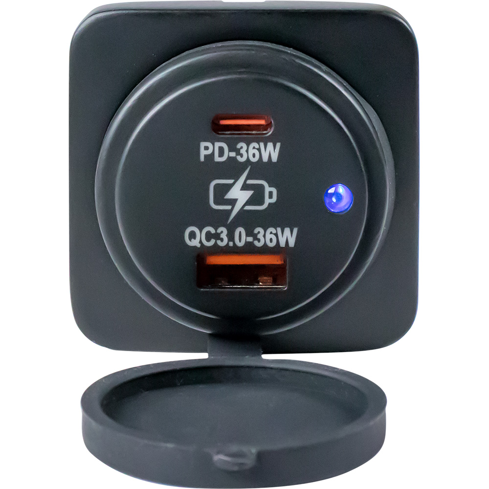 Dual port USB car charger with blue indicator