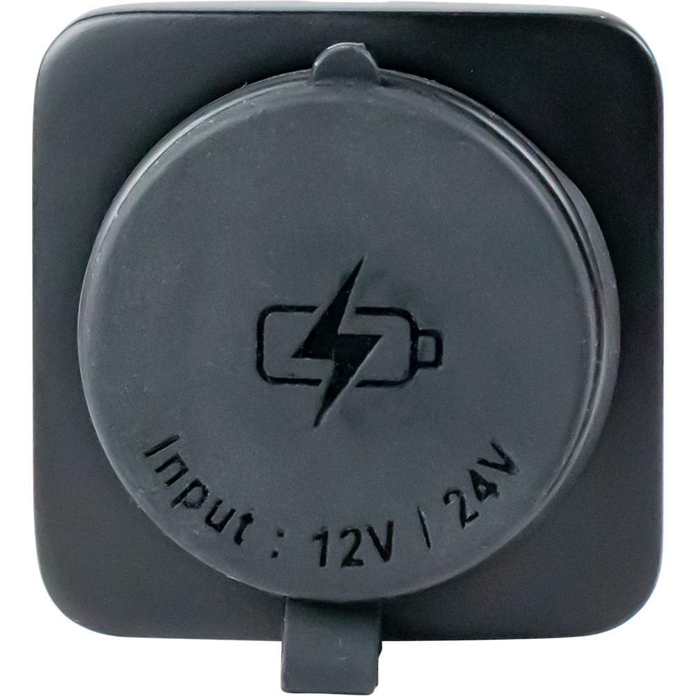 Black 12V-24V charging port cover.