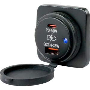 Black dual USB charger with lid