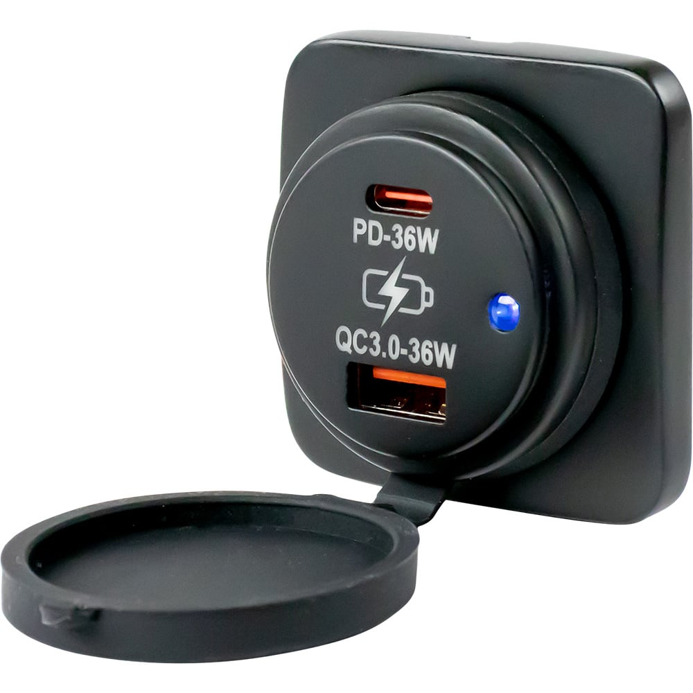 Black dual USB charger with lid