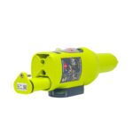 Yellow marine rescue device with labels and instructions.