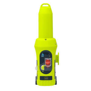 Yellow emergency locator beacon device on white background.