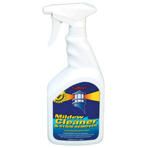 Mildew cleaner bottle with spray nozzle.