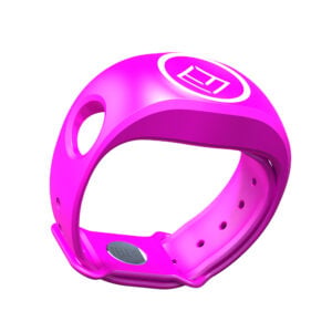 Pink wristband with logo design.