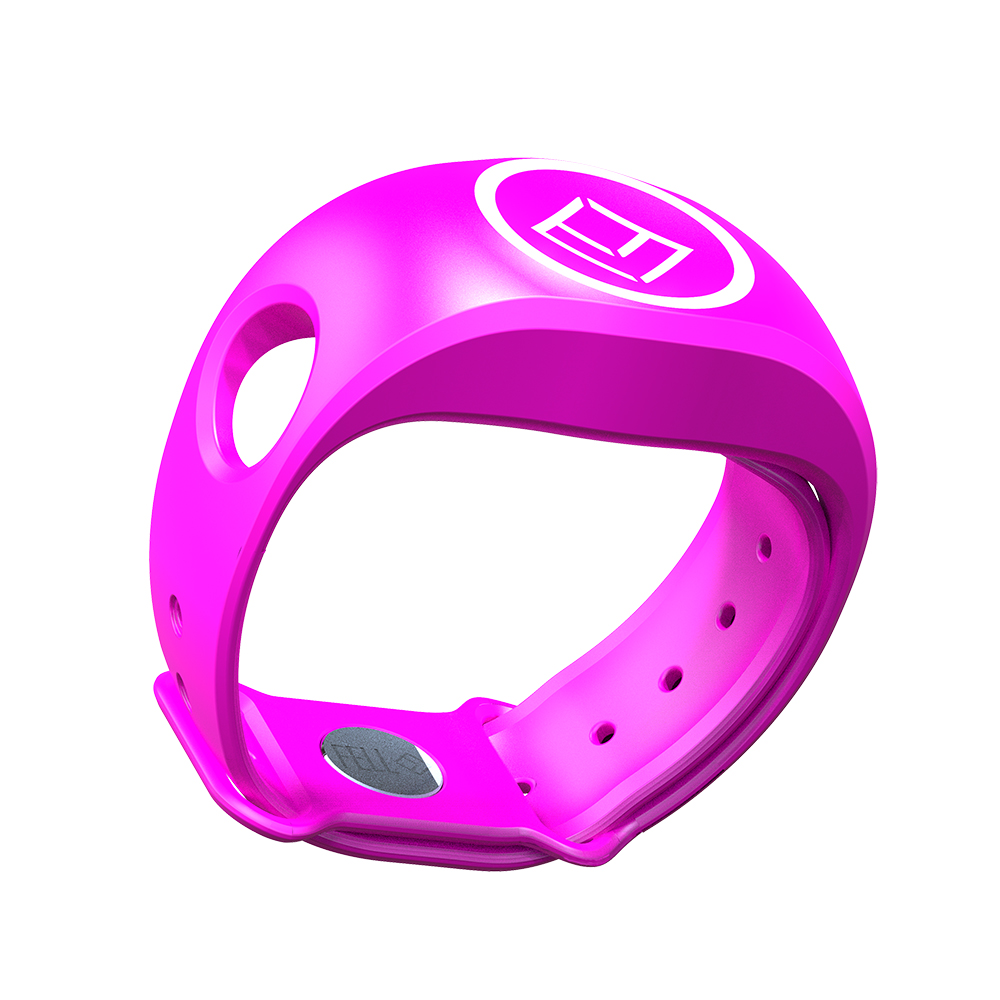 Pink wristband with logo design.