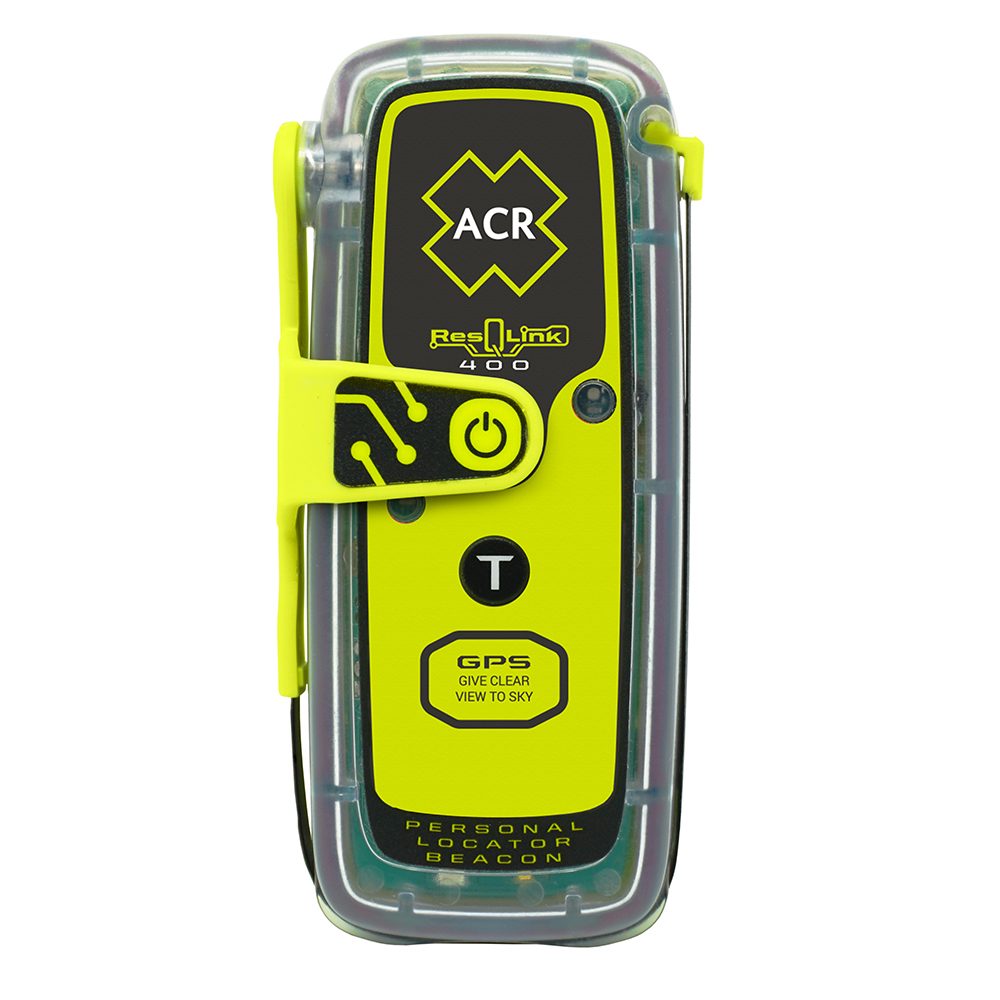Yellow ACR personal locator beacon with GPS feature.
