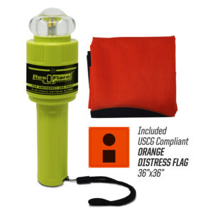 Emergency distress flare with orange safety flag