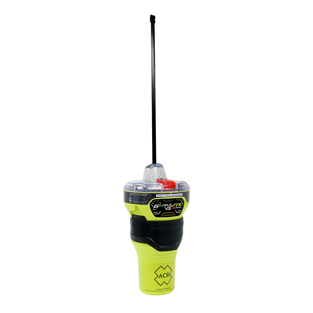 Emergency beacon with antenna for marine safety.