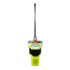 Green emergency beacon with antenna extended.