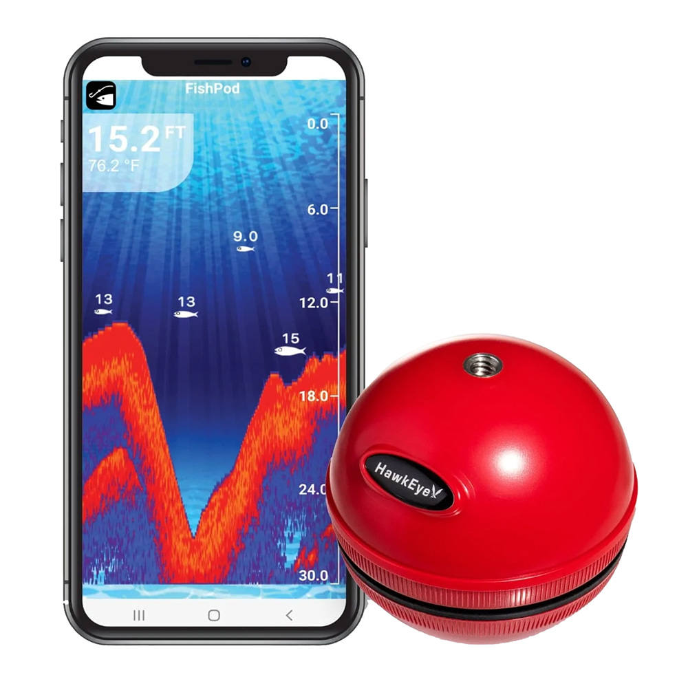 Smartphone displaying fish finder app with red sensor
